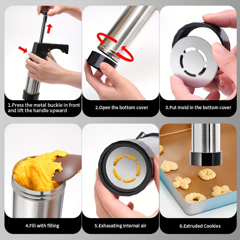 Stainless Steel Cookie Press Kit with 22 Pieces Including Cookie and Icing Tips