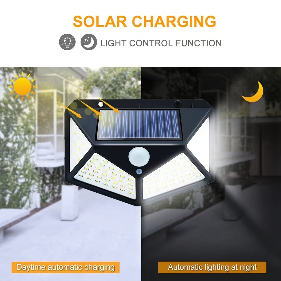 Solar Wall Light 100 LED Motion Sensor Outdoor Garden Patio Pathway 3 Modes