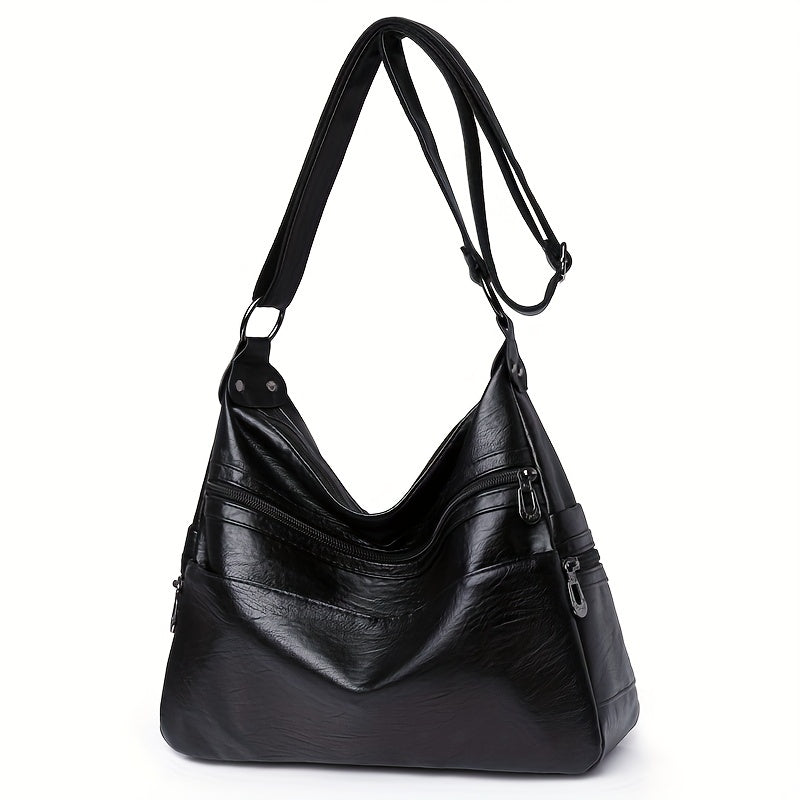 Solid Color Crossbody Bag with Large Capacity Zipper Adjustable Strap for Women