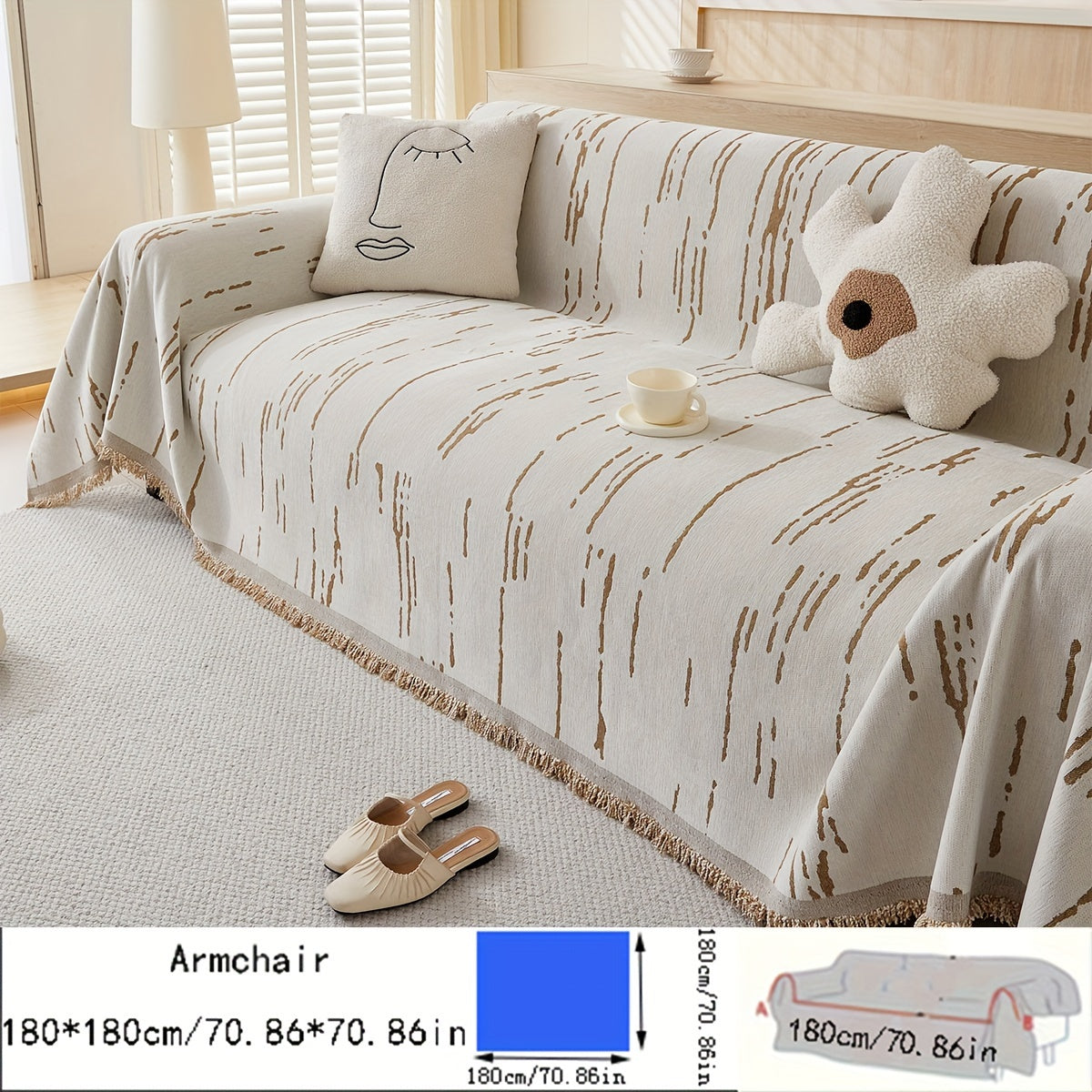 Чехол для дивана из шенилла с кисточками – Реверсивный, дружелюбный к животным, нескользящий, толстый защитный чехол для всех сезонов. Идеально подходит для декора гостиной, кухни и кафе.