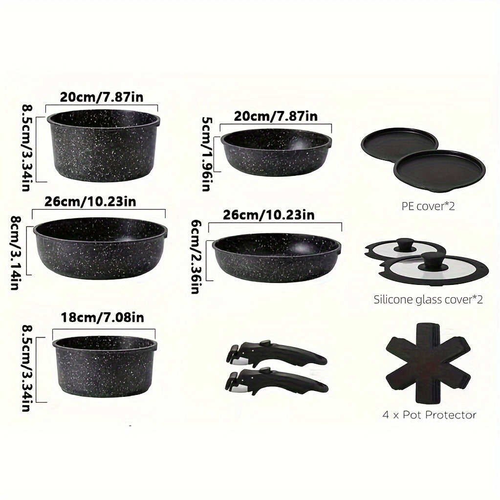 15-Piece Nonstick Cookware Set in Milk White with Detachable Handles, Dishwasher Safe