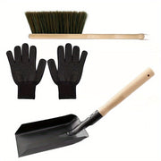 Fireplace Cleaning Tools Set 4 Pieces Ash Shovel Brush Gloves Durable