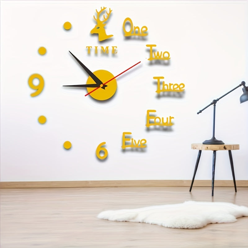 Deer Design DIY Wall Clock Modern Wooden Home Decor Large Size