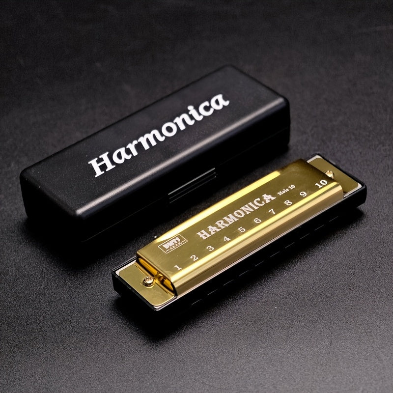 10-Hole C-Tone Harmonica Polished Finish Durable Hard Shell for Beginners and Professionals