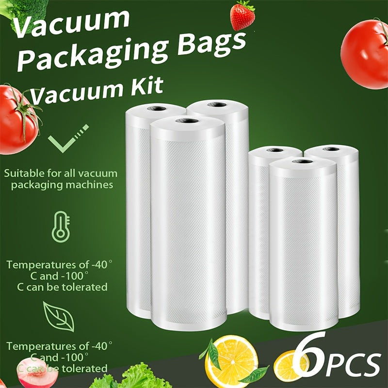 6pcs Single Sided Grain Vacuum Bags PE+PA Material for Food Storage in Kitchen and Household
