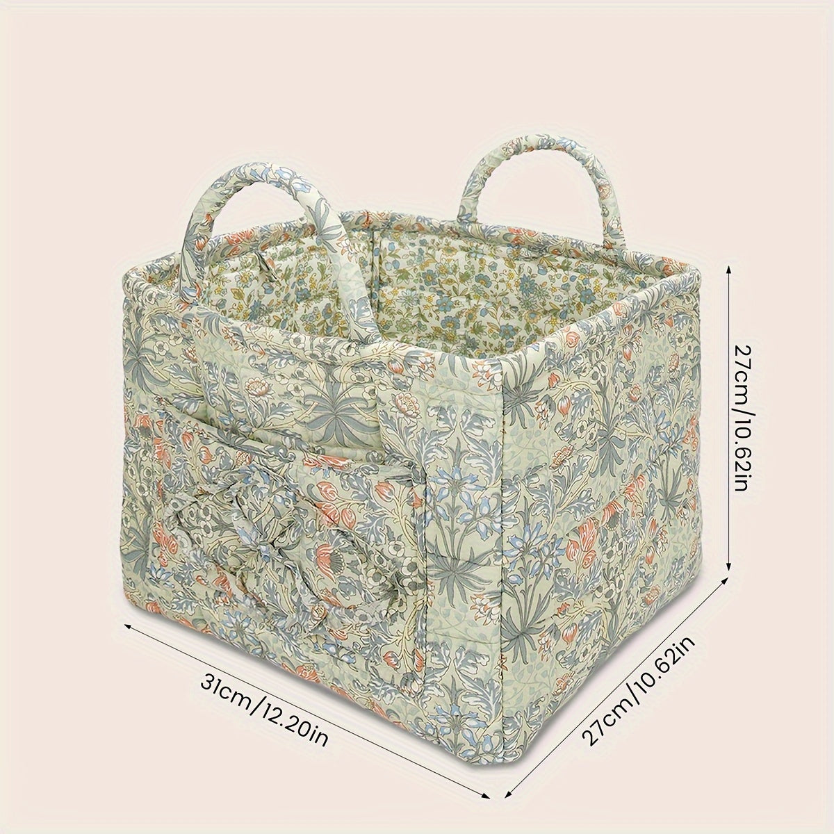 Rustic Quilted Floral Storage Basket for Baby Diapers and Toys