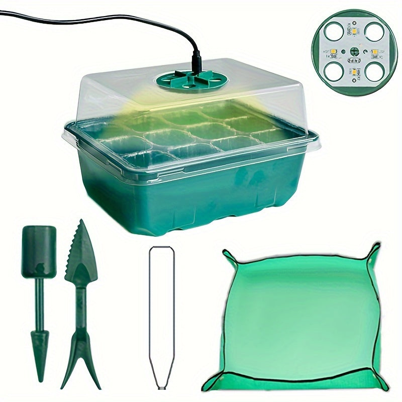 Seedling Starter Kit with Lighting, Cultivation Holes, Tools, Labels and Mats for Plants