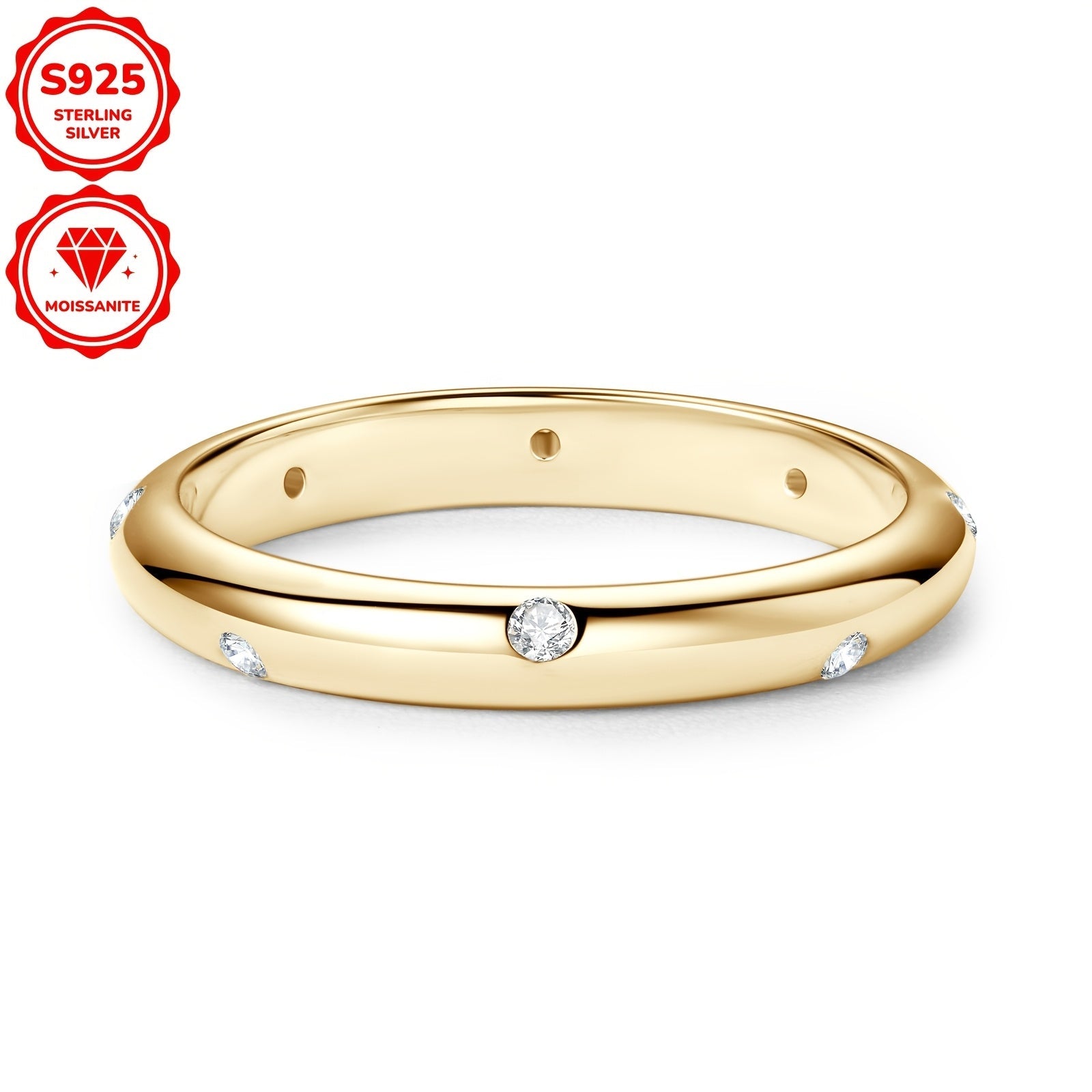 Sterling Silver Engagement Ring with Moissanite and April Birthstone 14K Gold Plated