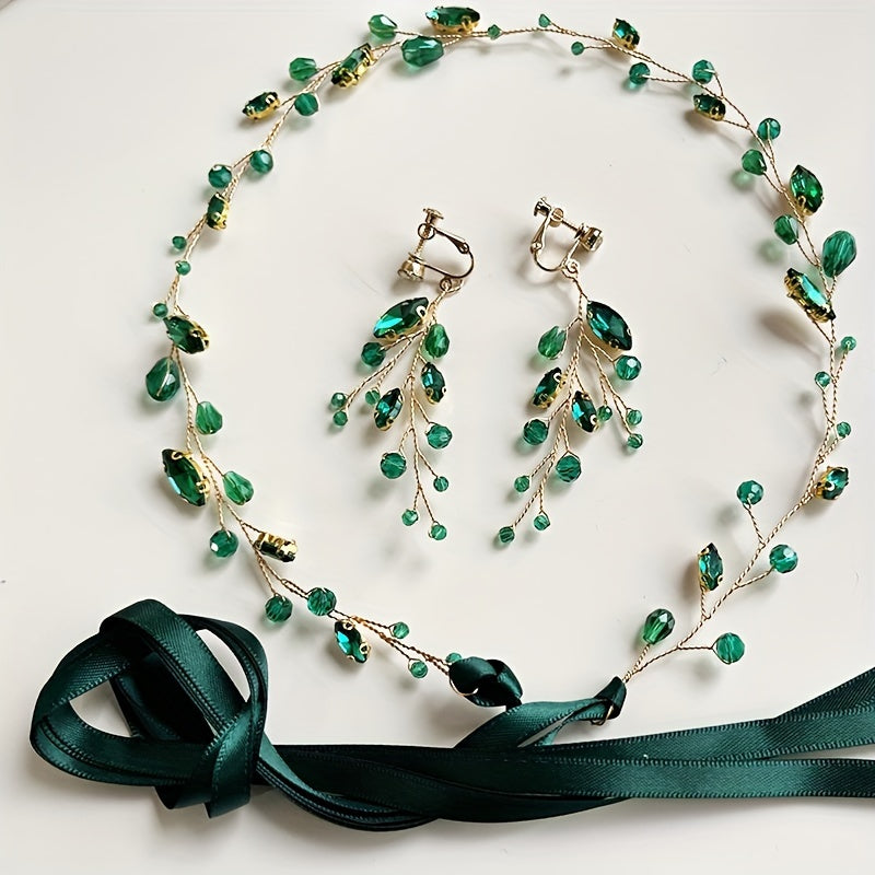 Green Vine-Inspired Crystal Hairbands for Women Hair Accessories