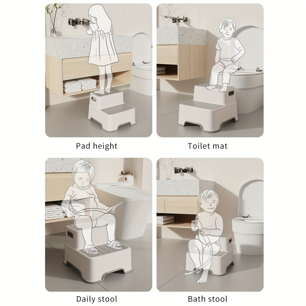 Taburete de plástico antideslizante para baño, entrenamiento para ir al baño y alcanzar lavabos