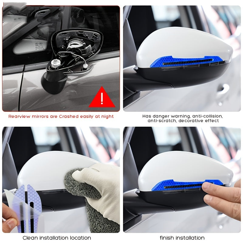 Pairs Reflective Car Rearview Mirror Safety Warning Stickers Auto Film Strips in Red White Blue Green