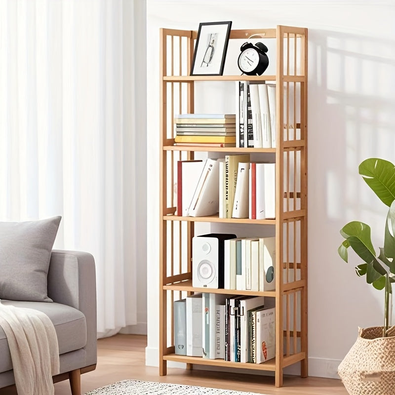 Бамбуковая книжная полка 4/5 ярусов напольная для кухни, учебы, гостиной Желтая