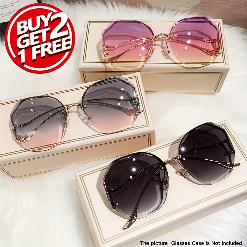 Women's Frameless Round Glasses with Gradient Metallic Lenses for Fashion