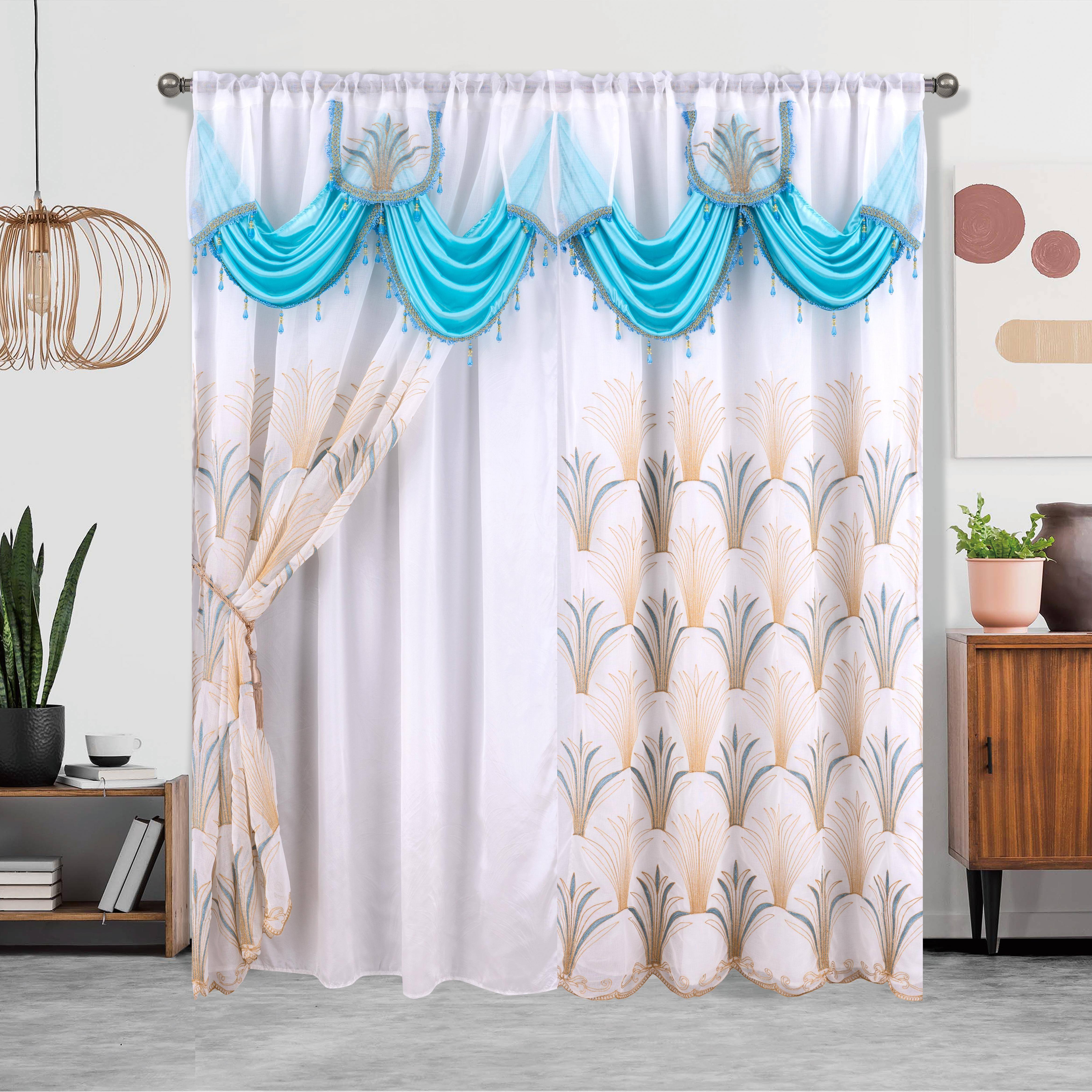 Embroidered Double Layer Curtain 132x213 cm for Living Room Bedroom