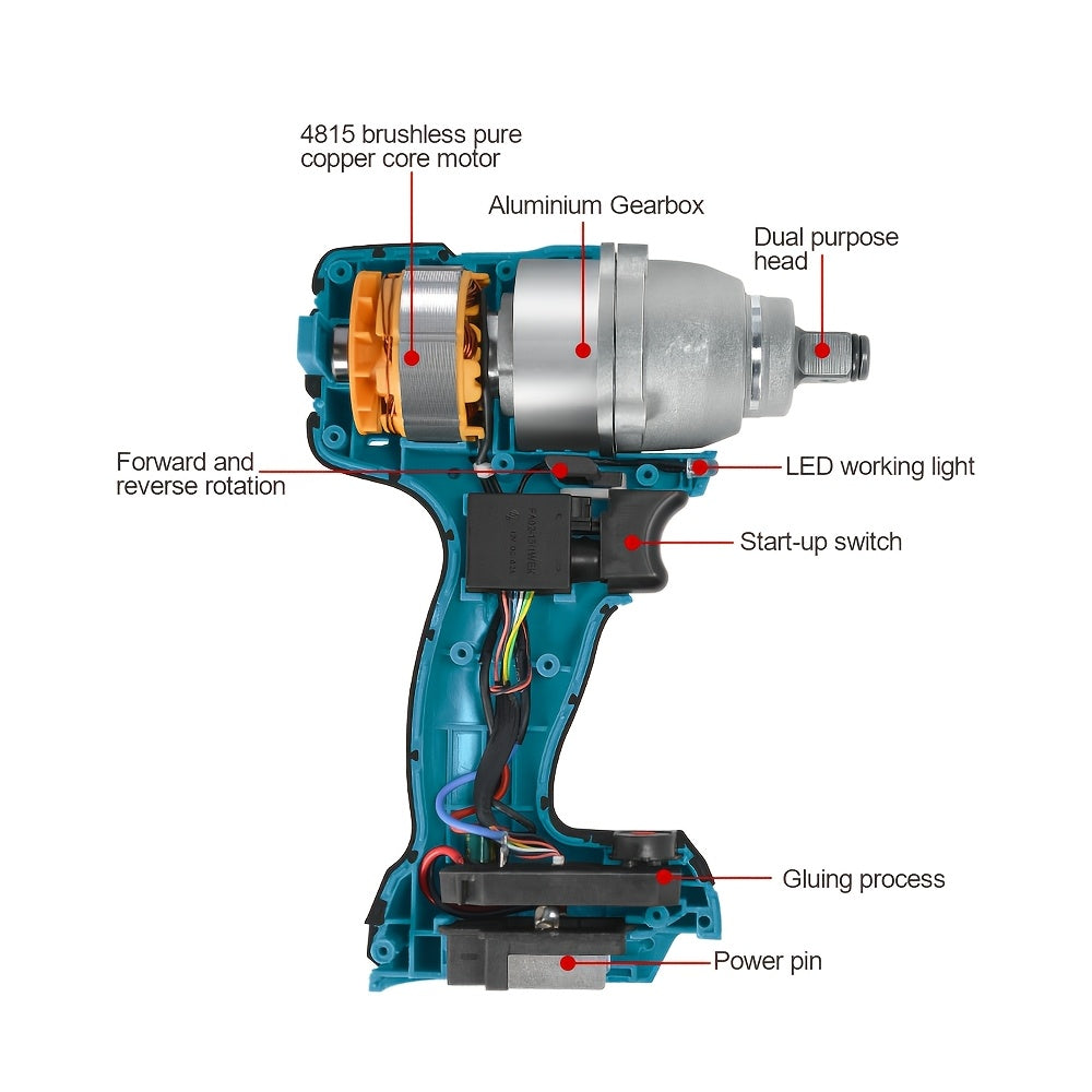 18V Brushless Impact Wrench Cordless Dual Function with High Torque and 1/2 Inch and 1/4 Inch Interfaces