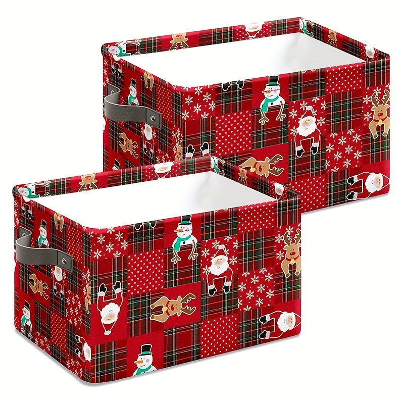 Рождественская тканевая корзина для хранения с дизайном Санты и оленя, складной органайзер с ручками