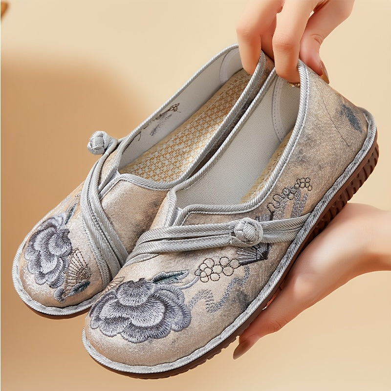Women's Floral Embroidered Flats Casual Slip-On Shoes Breathable Linen