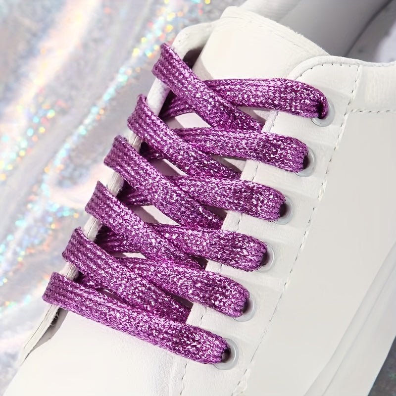 Unisex Glitter Shoe Laces Metallic Silver and Gold Flat for Sneakers