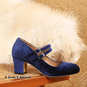 Women's Vintage Mary Jane Pumps Fabric Chunky Heel for Weddings
