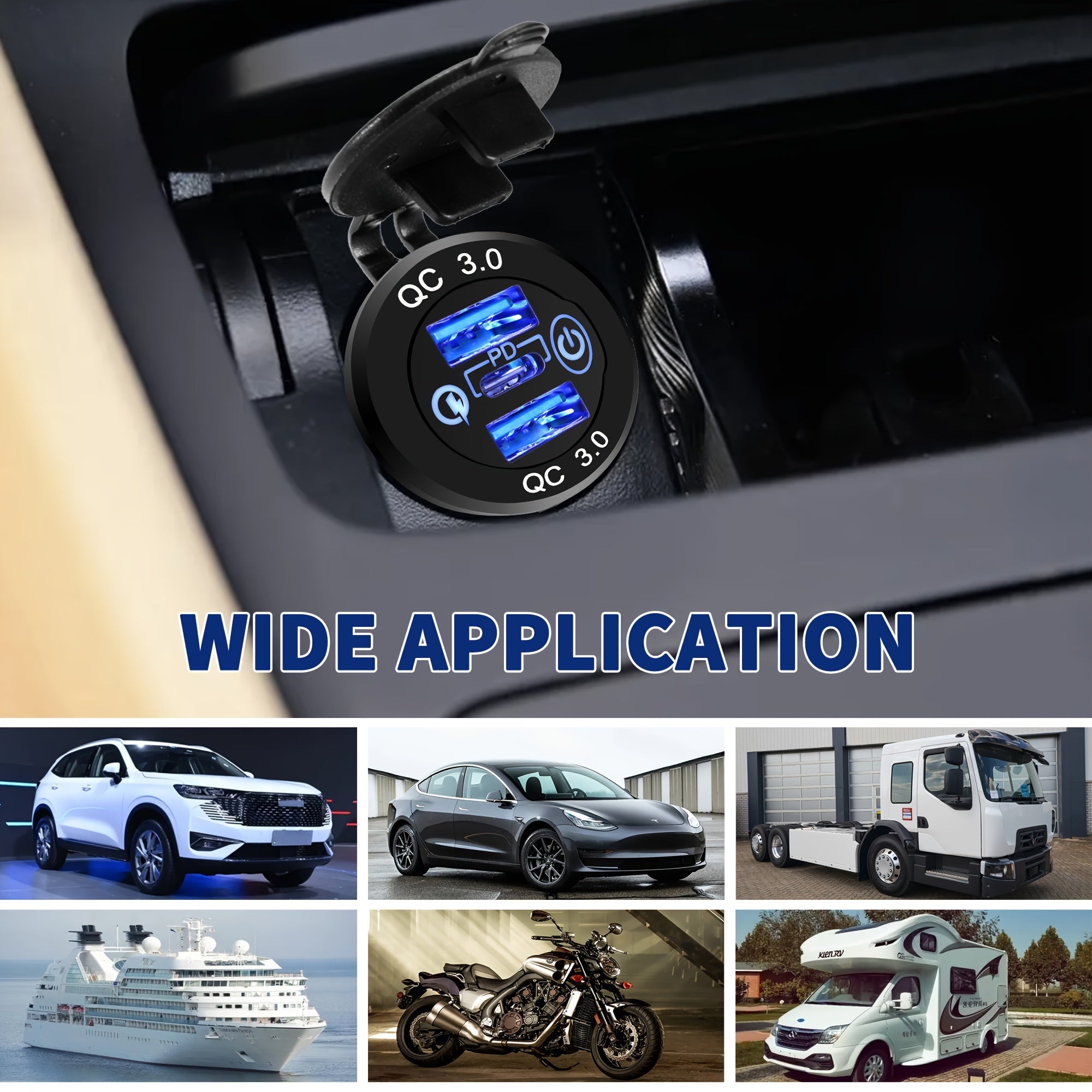 Dual USB Fast Charging Socket PD Type C QC3.0 Car Charger 12V 24V