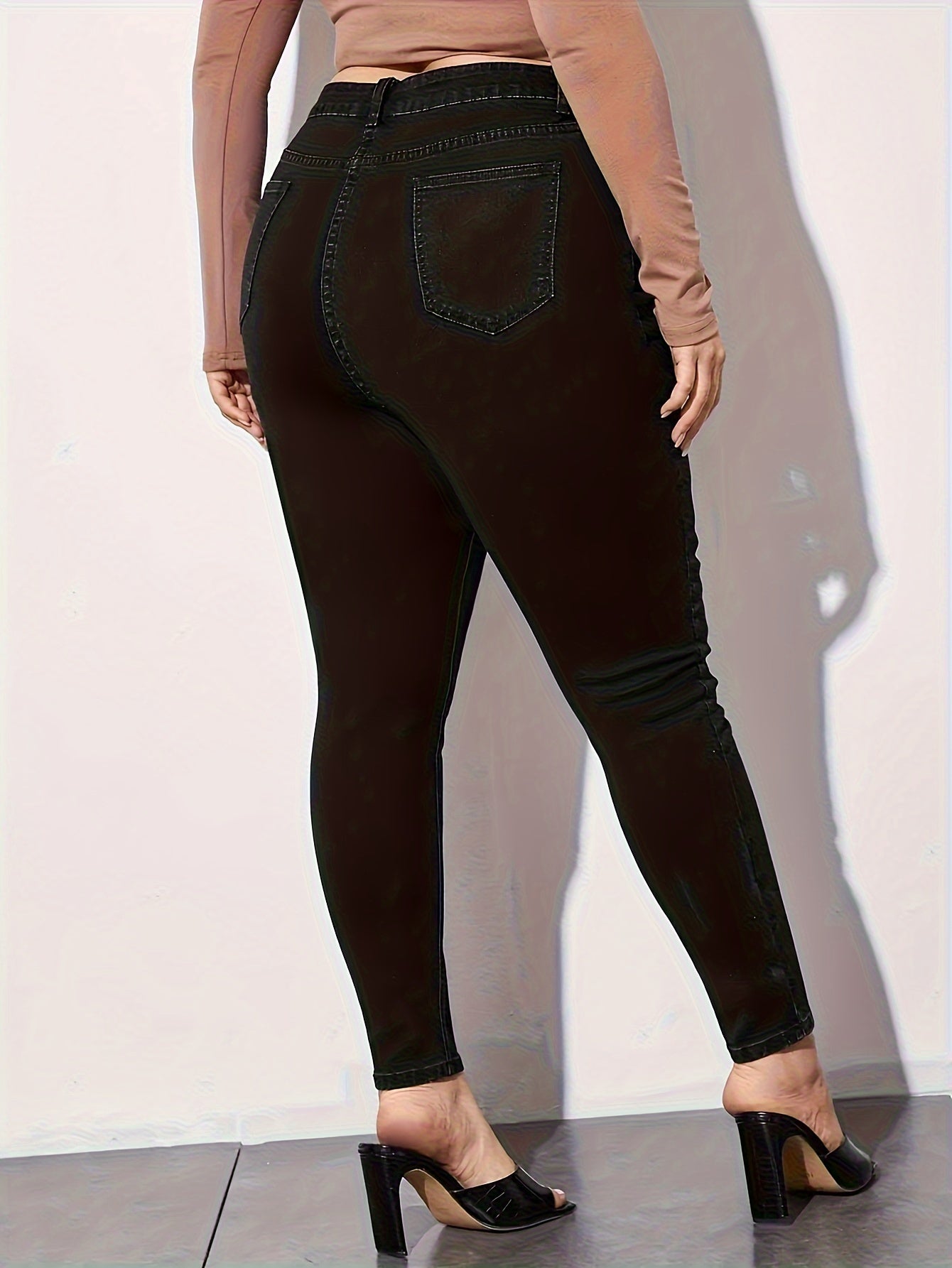 Ayollar uchun kengaytiriladigan elastik skinny jinsilar, kundalik qora slim fit shimlar