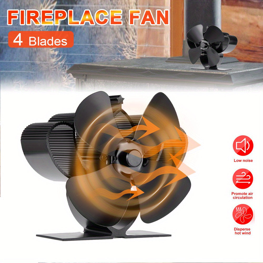 Mini Stove Fan 4-Blade Metal Heat-Powered Log Burner Exhaust Fan