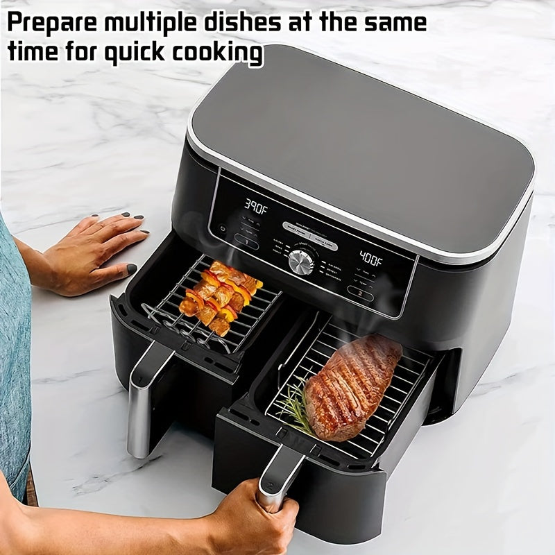 Stainless Steel Double-Layer Air Fryer Rack Set with Silicone Accessories for 6 Pieces
