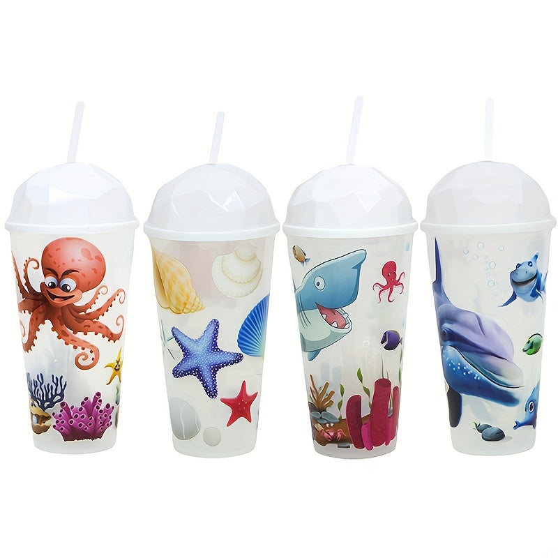 16.9oz Plastic Tumbler with Lid for Coffee and Juice, Ocean-Inspired, Outdoor and Office Use