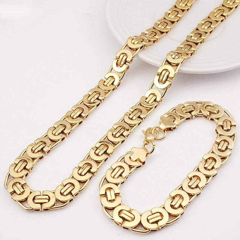 Модный египетский византийский плоский браслет и набор ожерелья, изготовленные из классической нержавеющей стали для мужчин.