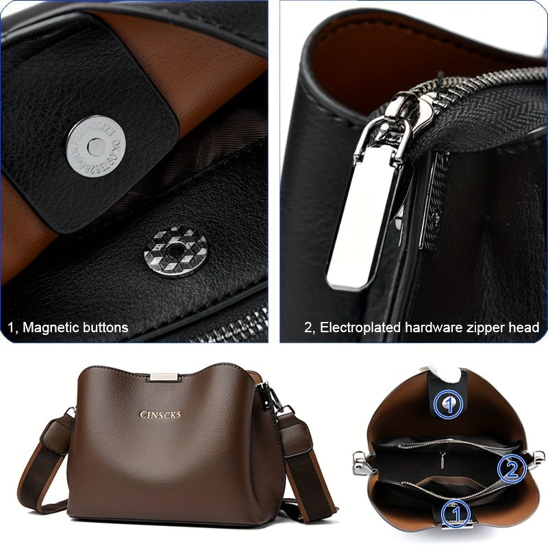 Women's Casual Water-Resistant PU Tote Bag with Detachable Shoulder Strap