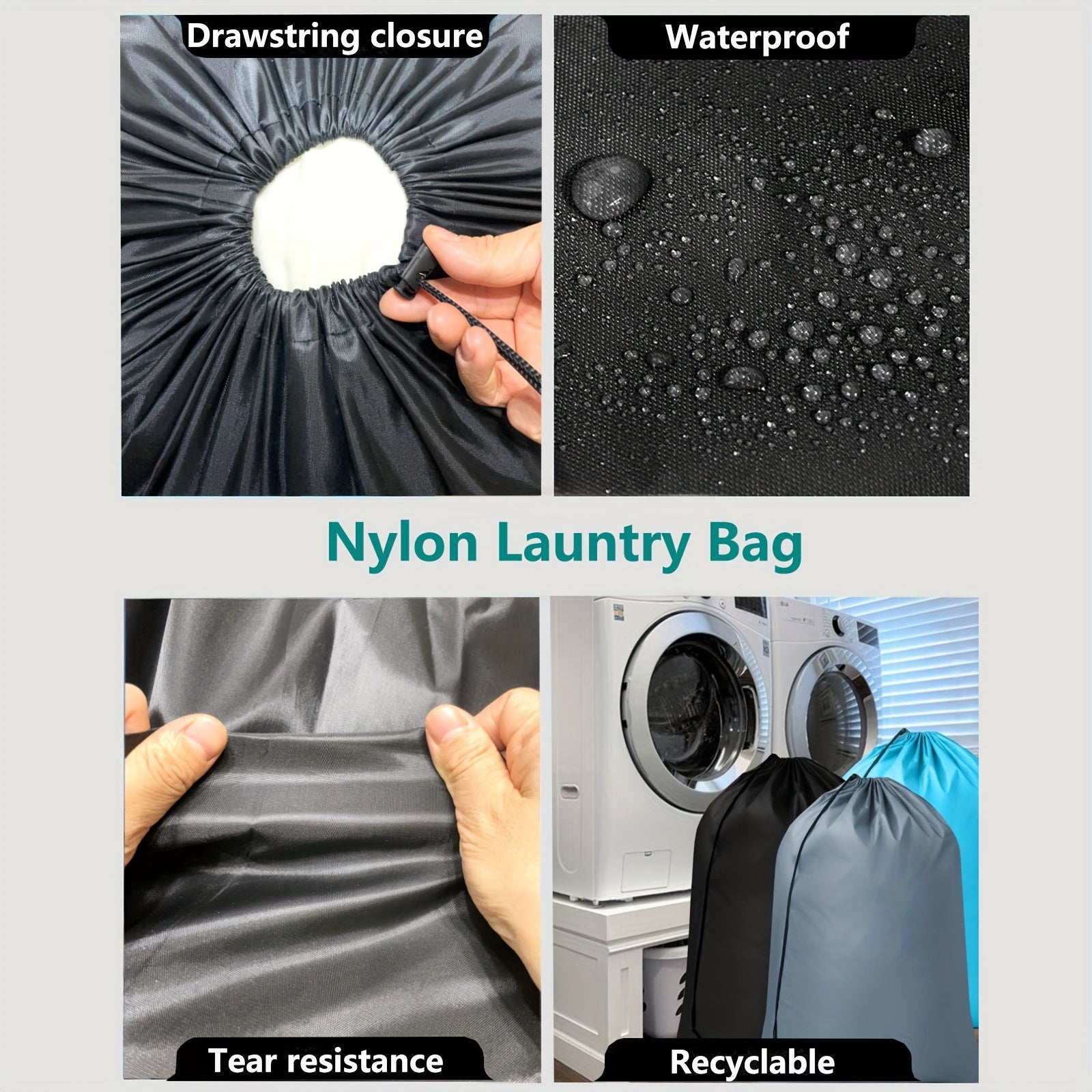 Nylon Laundry Bag with Drawstring for Travel and Delicates Heavy Duty Washable Storage