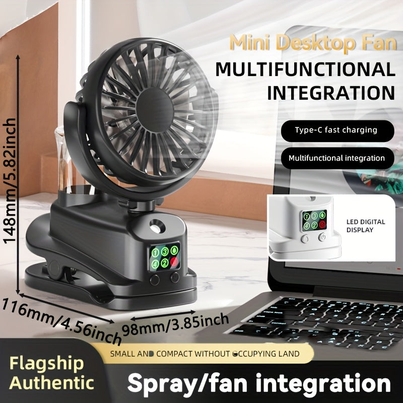 Humidificador ventilador USB 2 en 1 portátil con velocidad de viento y niveles de humedad ajustables