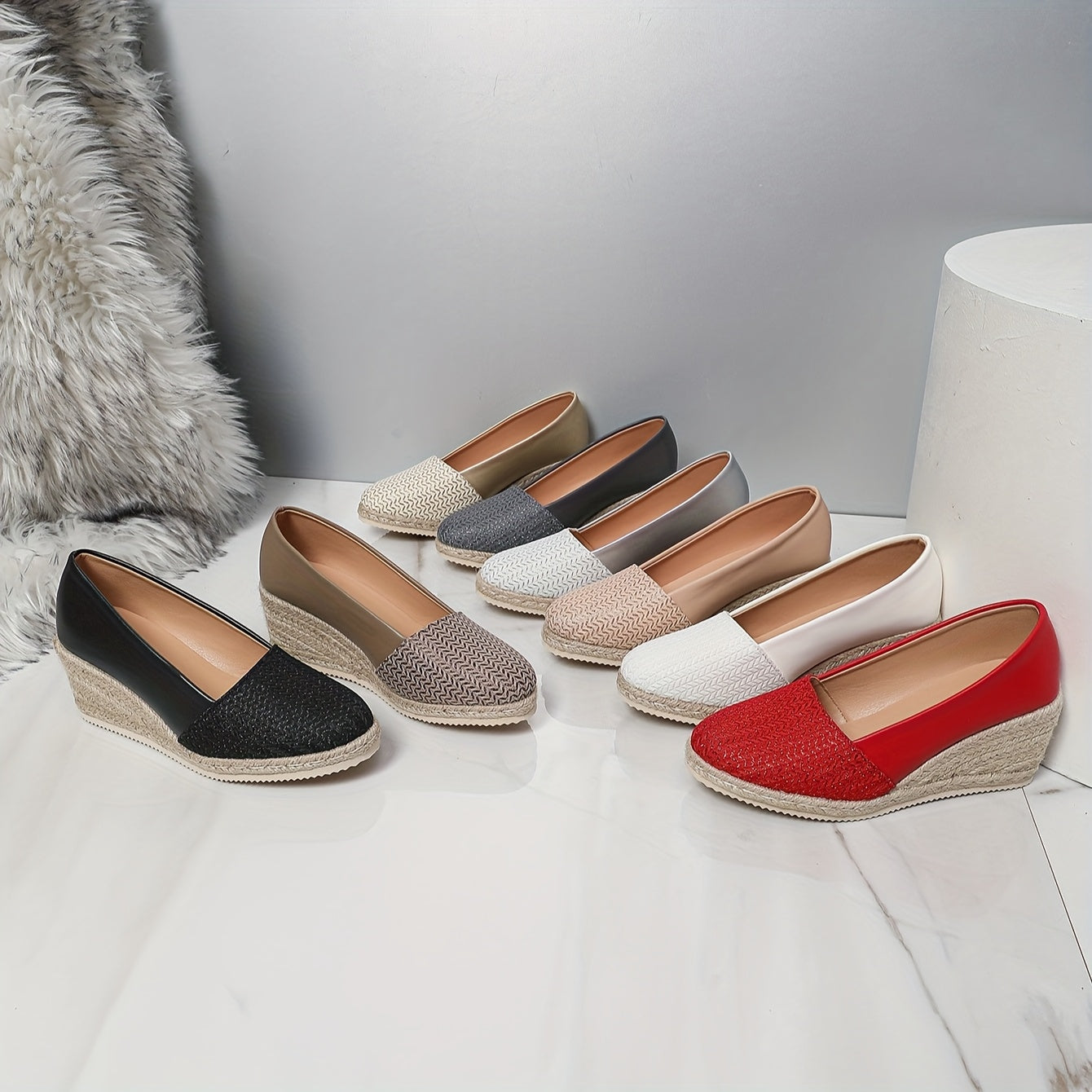 Women’s Casual Striped Wedge Heels with Spike Embellishments Synthetic Platform Shoes