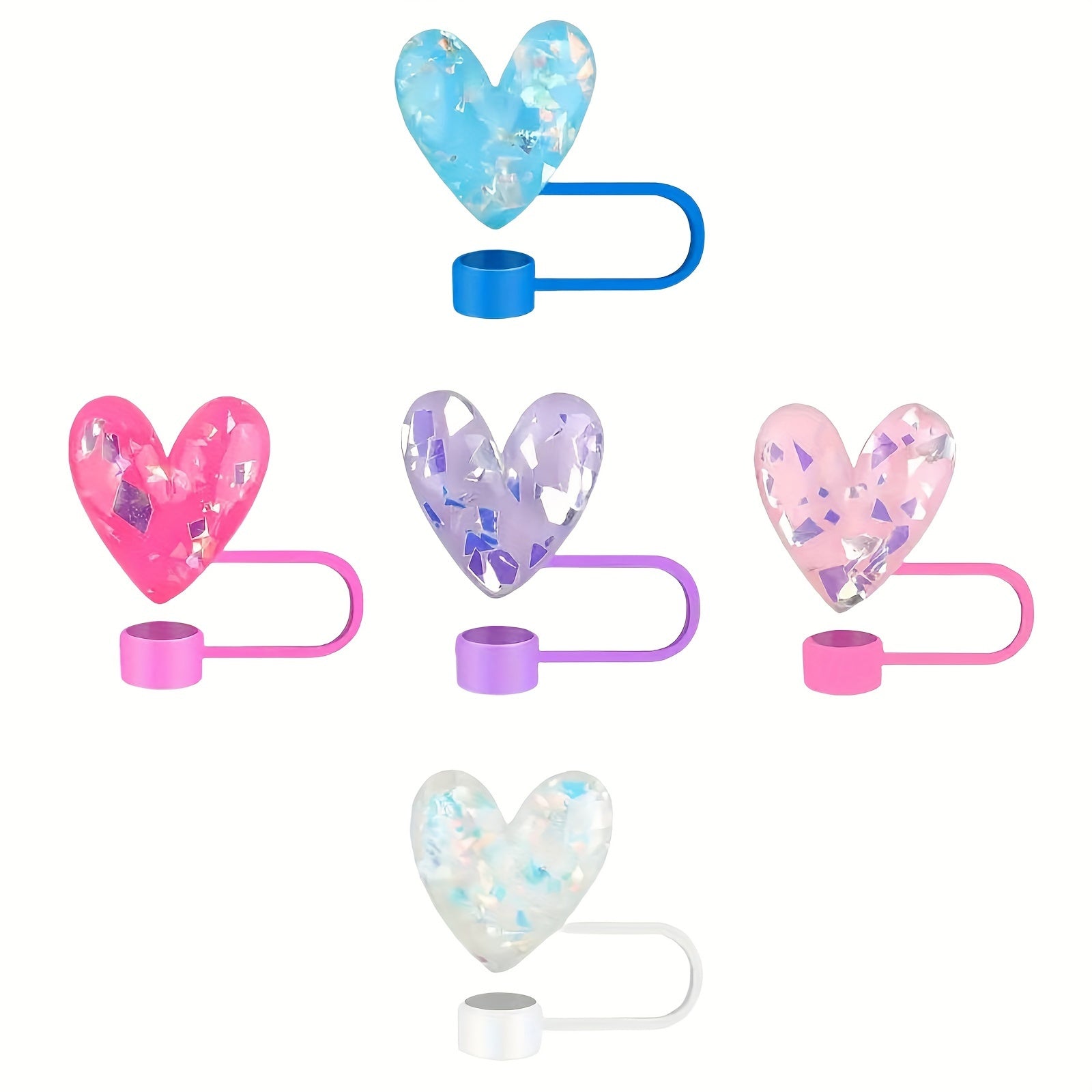 Set of 5 Heart-Shaped Resin Straw Toppers for 30oz and 40oz Tumblers Reusable Eco-Friendly Gift