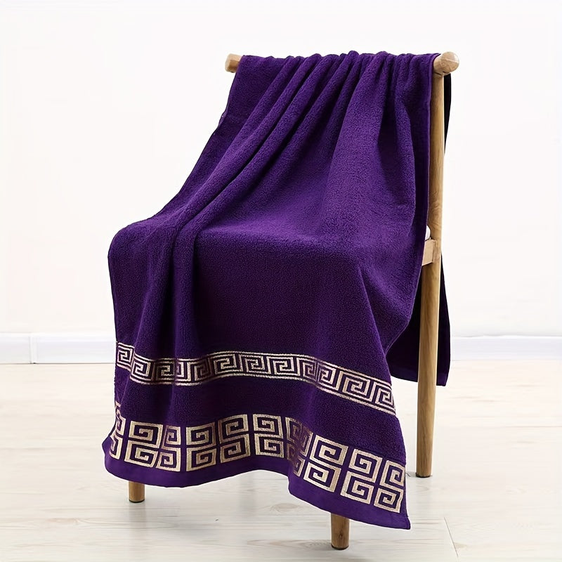 Cotton Towel Set with Geometric Embroidery 410 GSM Absorbent and Colorfast Bath and Hand Towels