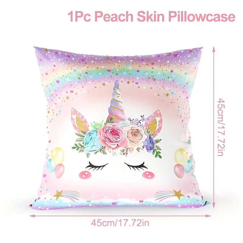 Whimsical Unicorn Polyester Throw Pillow Cover for Living Room Decor