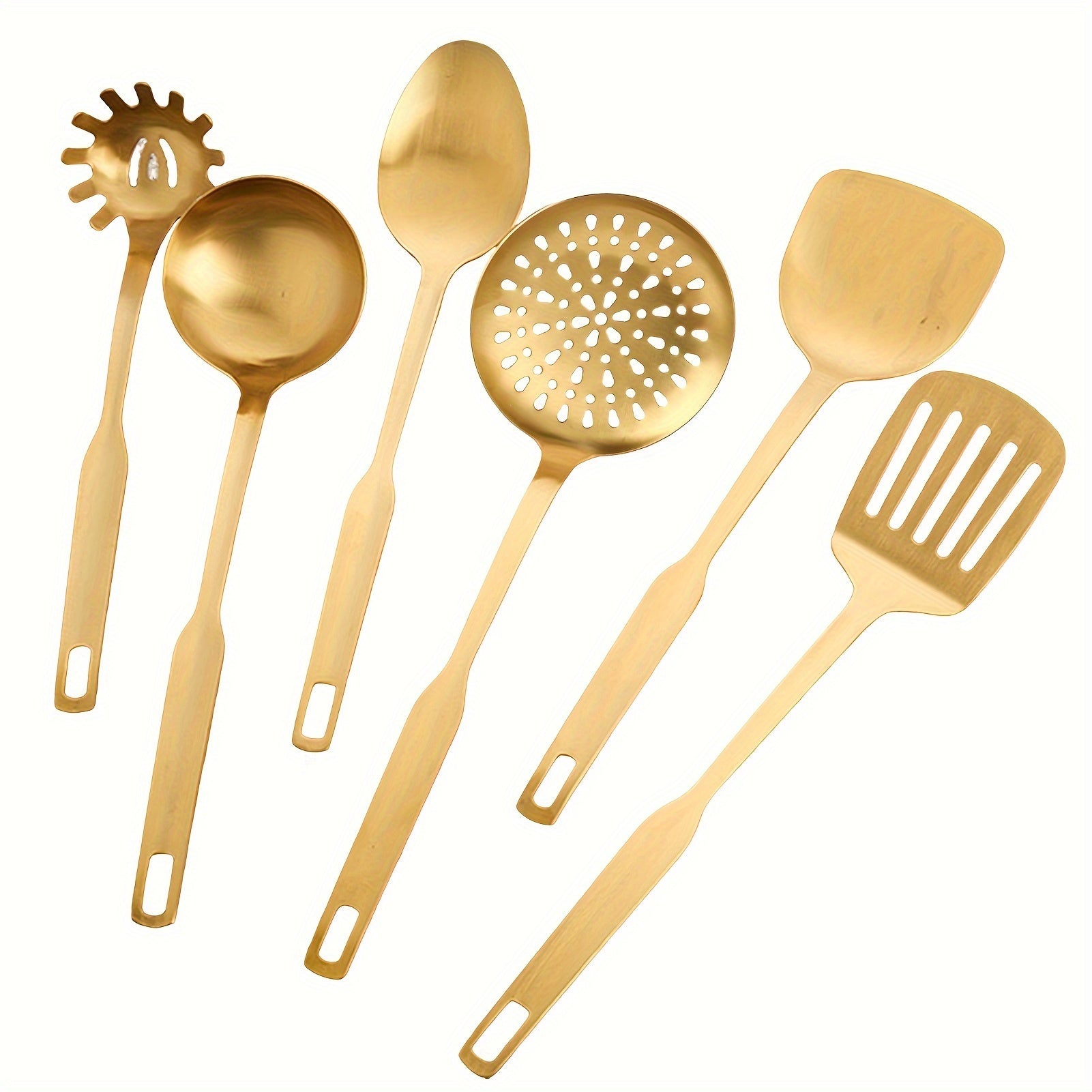 Set of 6 Stainless Steel Kitchen Utensils Non-Magnetic Rust-Resistant Matte Finish