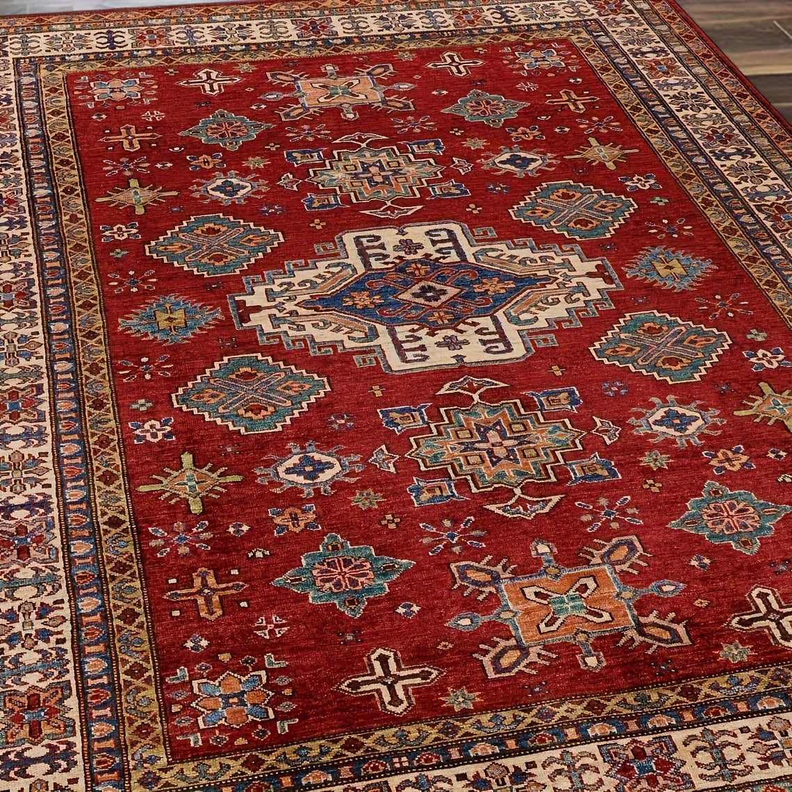 Vintage Bohemian Red Area Rug Anti-Fatigue Non-Slip Machine Washable for Living Room Kitchen Bathroom