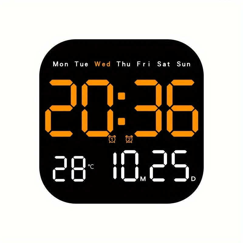 Remote-Controlled LED Wall Clock USB Rechargeable Alarm Temperature Calendar for Bedroom