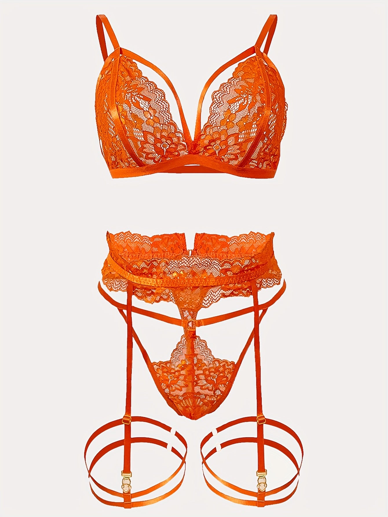 Conjunto de lencería de encaje para mujer con sujetador, liga y tanga para ocasiones especiales