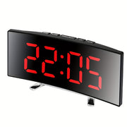 LED Alarm Clock with Curved Mirror Screen and Sleep Temperature for Bedroom Office and School