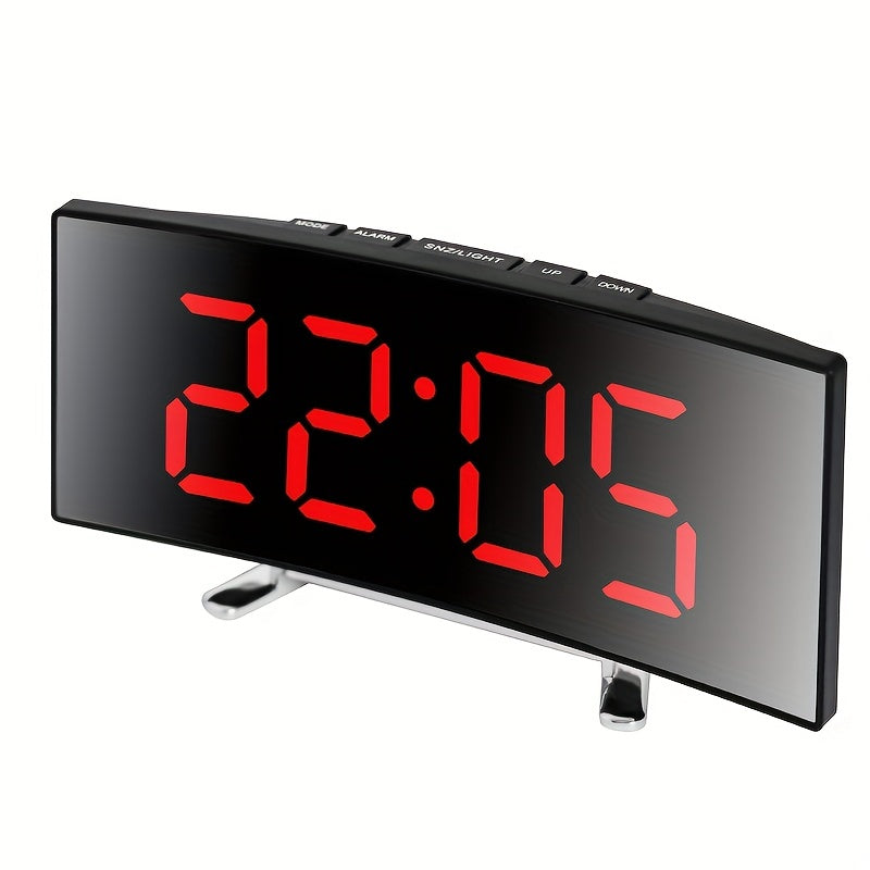 LED Alarm Clock with Curved Mirror Screen and Sleep Temperature for Bedroom Office and School