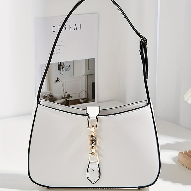 Vegan Shoulder Bag for Women Solid Color PU Casual Handbag Black