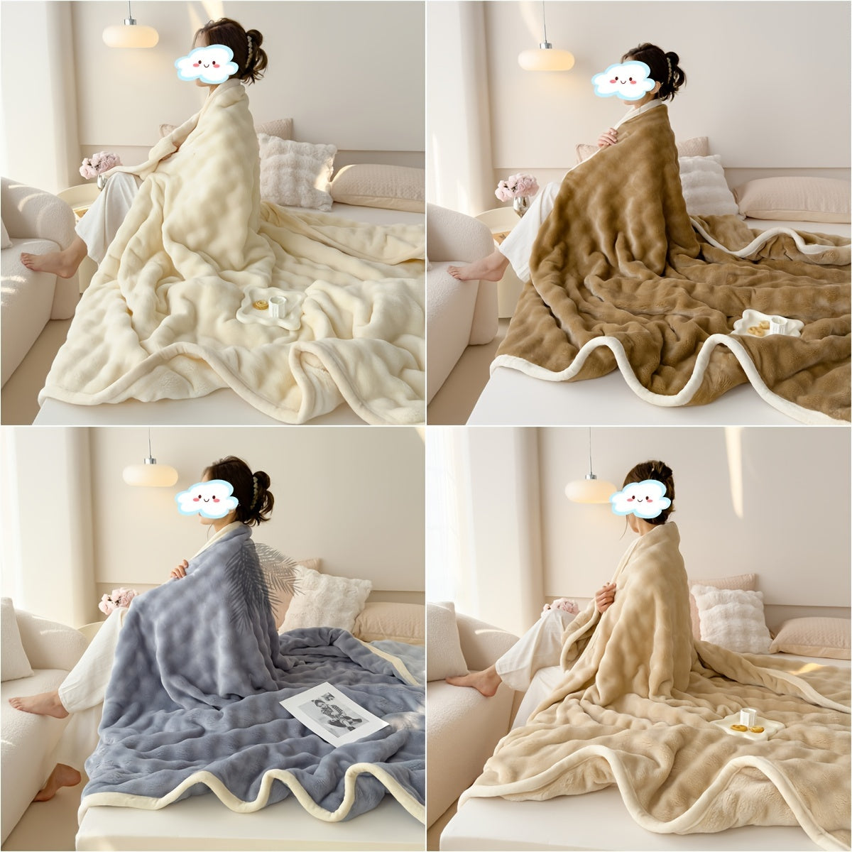 Luxury Blanket Thickened Rabbit Velvet Bubble Design Breathable Skin-Friendly Machine Washable