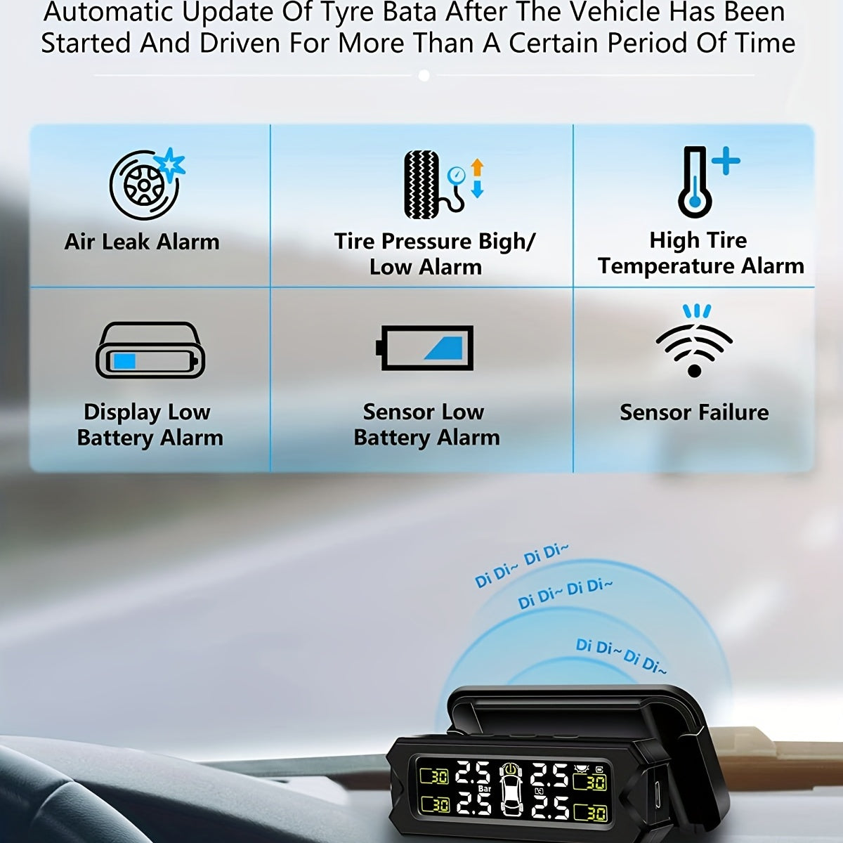 Wireless Tire Pressure Monitoring System for Car SUV Pickup MPV with External Sensors