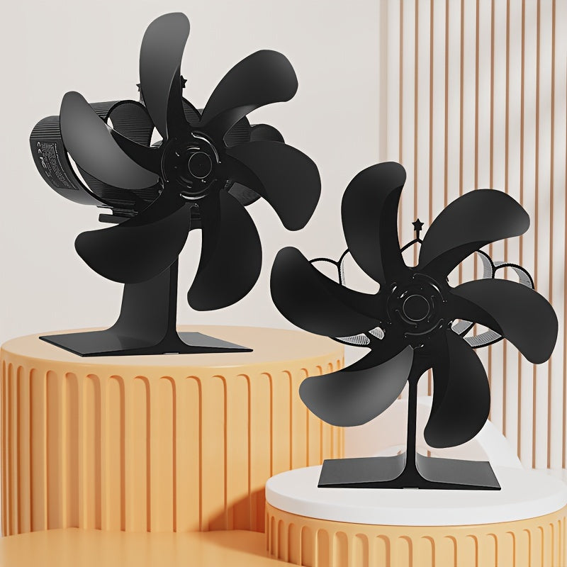 Durable Aluminum Stove Fan Black 6-Blade Quiet Energy-Efficient Home Heating