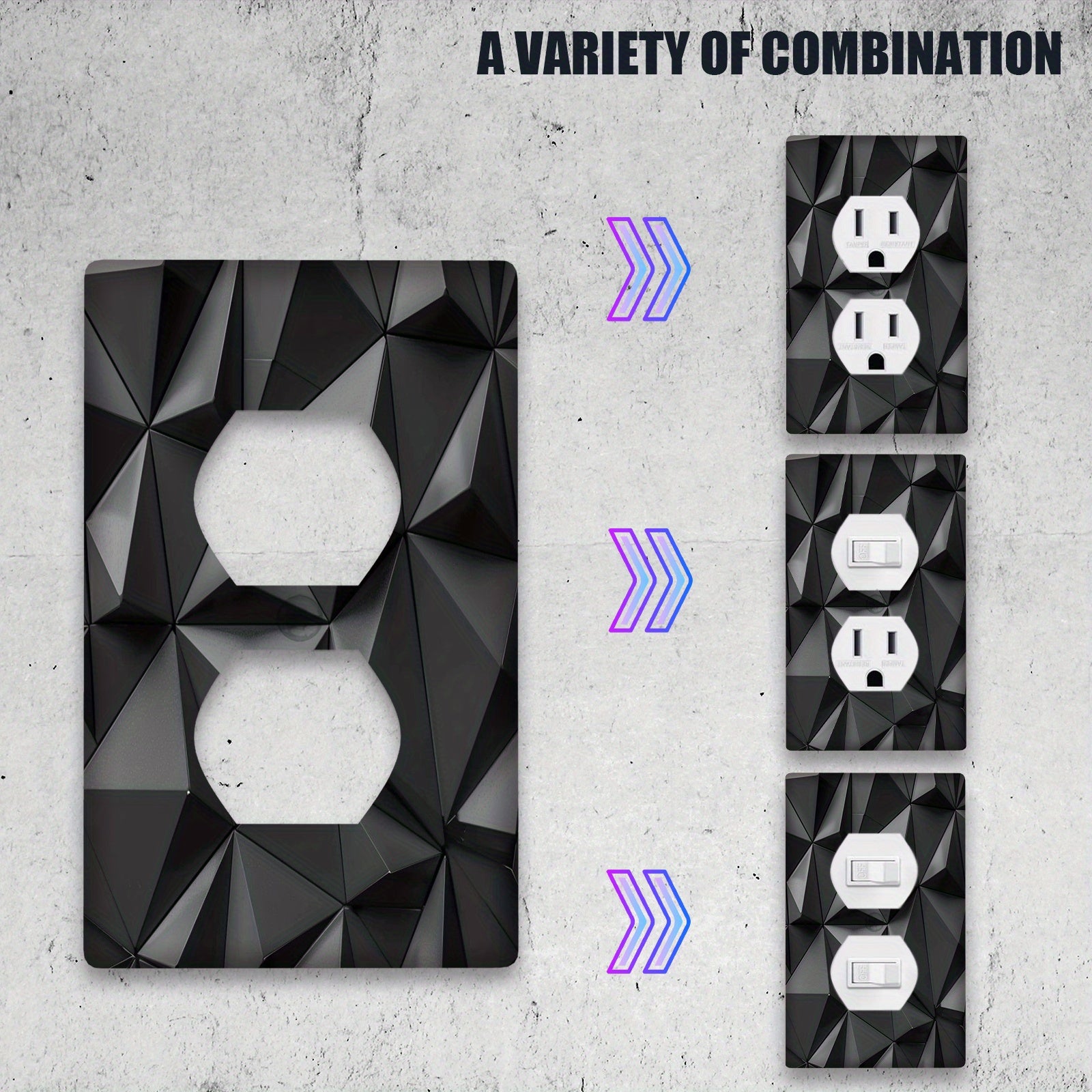 Cubierta de interruptor de luz decorativa en 3D negra para baño y dormitorio, paquete de 1