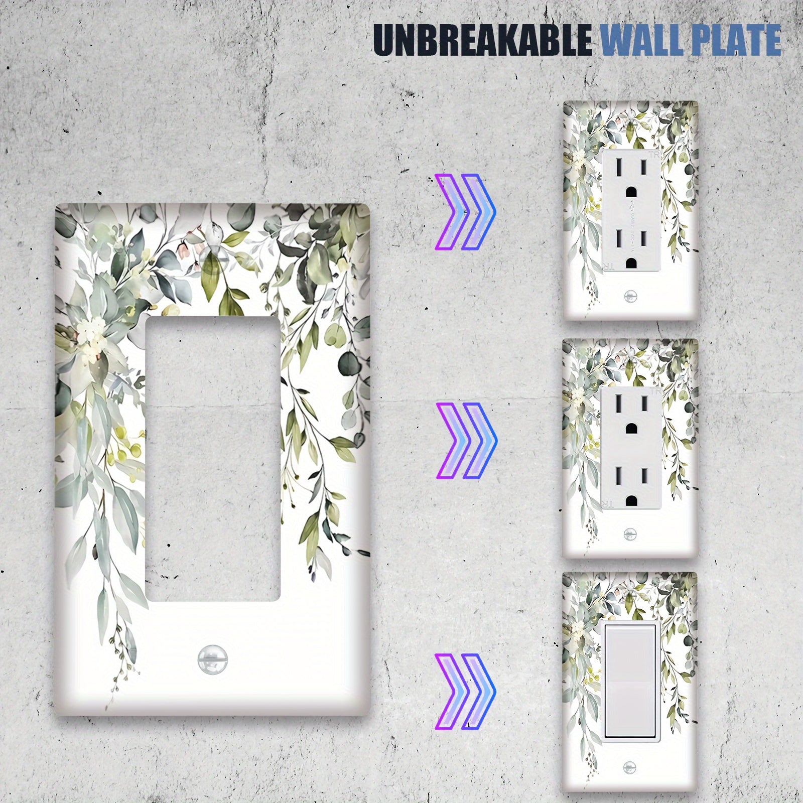 Green Eucalyptus Wall Plate Cover for Light Switch or Outlet Decorative Wall Plate