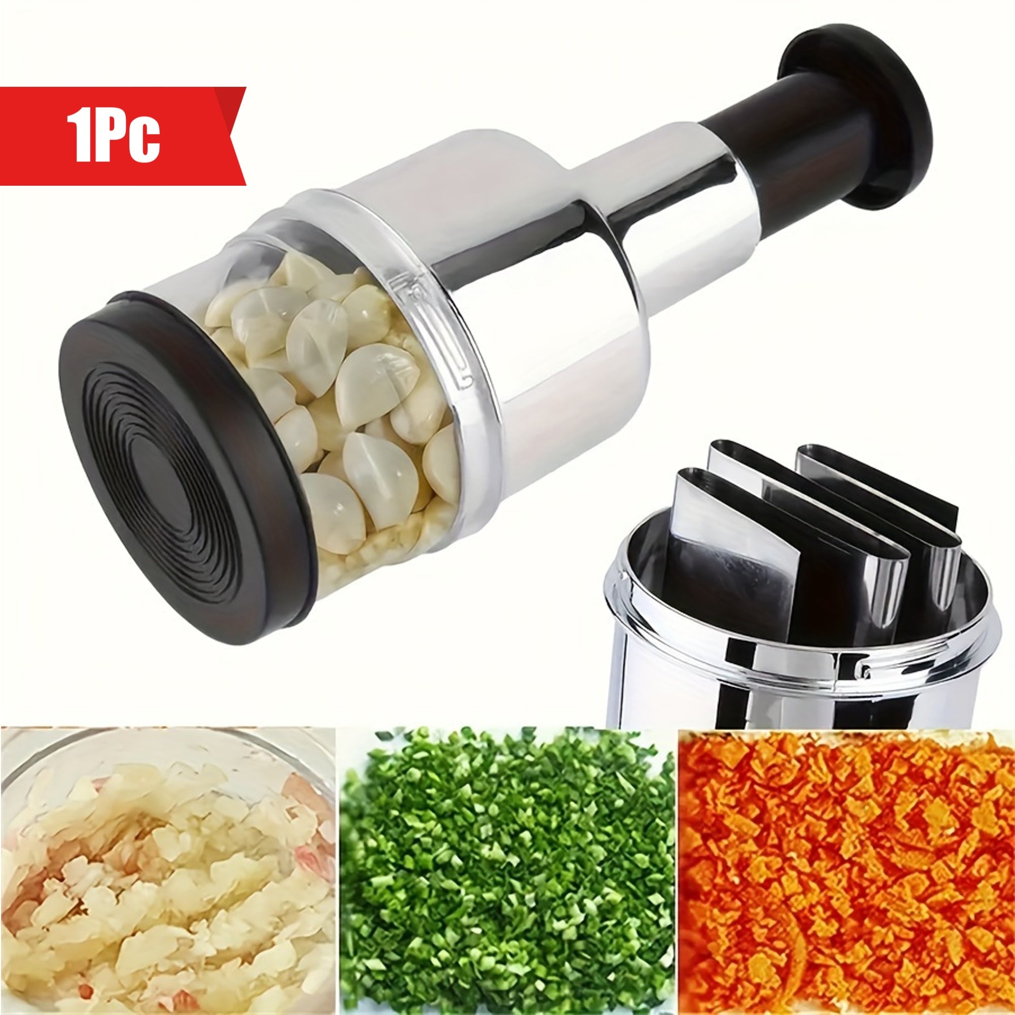 Handheld Stainless Steel Garlic Press and Food Chopper Manual Kitchen Tool