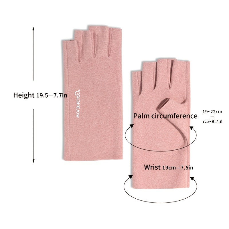Long Velvet Fingerless Gloves Windproof Warm Touch Screen Compatible